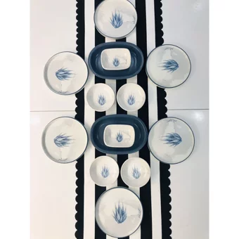 Keramika Blue Magic Yuvarlak Desenli 14 Parça 6 Kişilik Seramik Kahvaltı Takımı Beyaz-Mavi