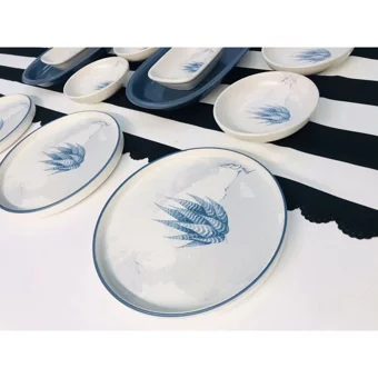 Keramika Blue Magic Yuvarlak Desenli 14 Parça 6 Kişilik Seramik Kahvaltı Takımı Beyaz-Mavi