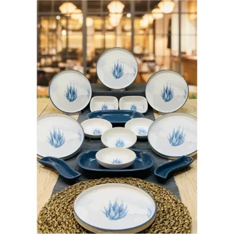 Pembiş Mutfağım Blue Magic Desenli 16 Parça 6 Kişilik Porselen Kahvaltı Takımı Beyaz-Mavi