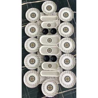 Venüs Home Decoratıon Liva Desenli 22 Parça 12 Kişilik Seramik Kahvaltı Takımı Siyah