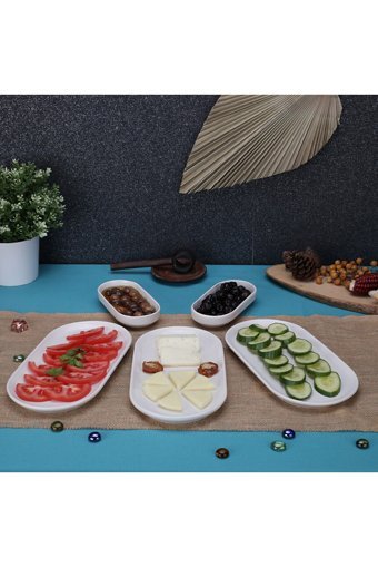 Kitchen Grande Kütahya Desenli 5 Parça 2 Kişilik Seramik Kahvaltı Takımı Beyaz