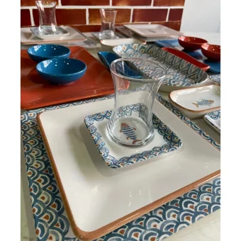 Keramika Koi Kare Desenli 27 Parça 4 Kişilik Seramik Kahvaltı Takımı Çok Renkli
