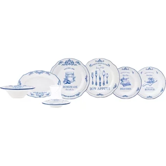 Karaca Antique Yuvarlak Desenli 26 Parça 6 Kişilik Stoneware Seramik Kahvaltı Takımı Mavi