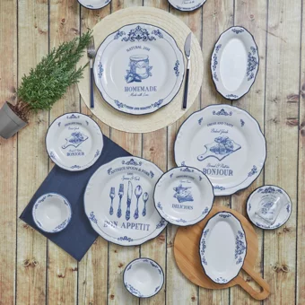 Karaca Antique Yuvarlak Desenli 26 Parça 6 Kişilik Stoneware Seramik Kahvaltı Takımı Mavi