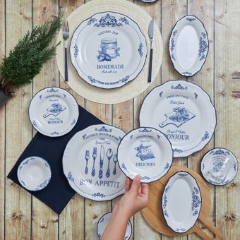 Karaca Antique Yuvarlak Desenli 26 Parça 6 Kişilik Stoneware Seramik Kahvaltı Takımı Mavi