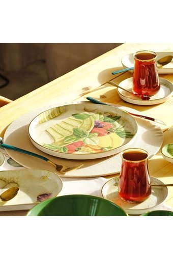 Glore Istanbul Verdura Yuvarlak Desenli 41 Parça 6 Kişilik Seramik Kahvaltı Takımı Yeşil