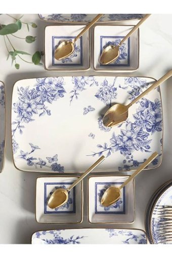 Beauty Home G4187 Dikdörtgen Desenli 15 Parça 6 Kişilik Porselen Kahvaltı Takımı Beyaz