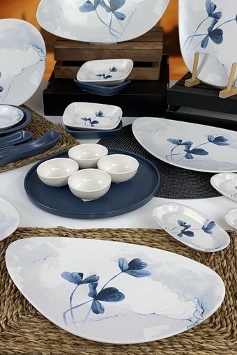 Keramika Blue Magic Oval Desenli 22 Parça 6 Kişilik Seramik Kahvaltı Takımı Beyaz-Mavi