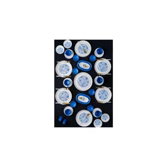 Acar Blue Blanc Yuvarlak Desenli 35 Parça 6 Kişilik Stoneware Kahvaltı Takımı Mavi