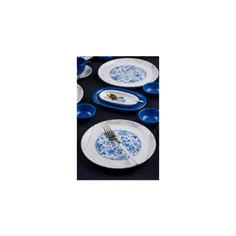Acar Blue Blanc Yuvarlak Desenli 35 Parça 6 Kişilik Stoneware Kahvaltı Takımı Mavi