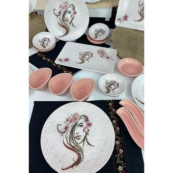 Keramika Girl Yuvarlak Desenli 19 Parça 6 Kişilik Seramik Kahvaltı Takımı Çok Renkli