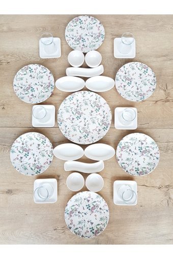 Keramika Flowers Yuvarlak Desenli 29 Parça 6 Kişilik Seramik Kahvaltı Takımı Çok Renkli