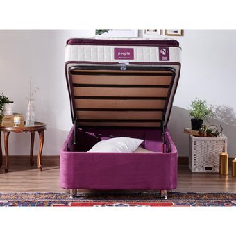 Niron Yatak Purple 90x200 cm Başlıklı Sandıklı Tek Kişilik Baza Seti Mor