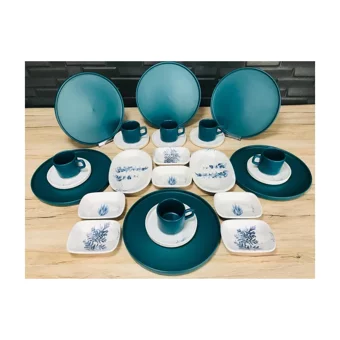 Keramika Blue Magıc Yuvarlak Desenli 26 Parça 6 Kişilik Seramik Kahvaltı Takımı Beyaz-Mavi