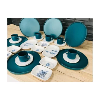 Keramika Blue Magıc Yuvarlak Desenli 26 Parça 6 Kişilik Seramik Kahvaltı Takımı Beyaz-Mavi