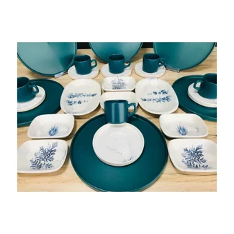 Keramika Blue Magıc Yuvarlak Desenli 26 Parça 6 Kişilik Seramik Kahvaltı Takımı Beyaz-Mavi