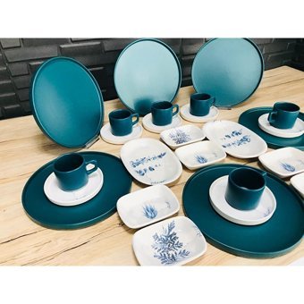 Keramika Blue Magıc Yuvarlak Desenli 26 Parça 6 Kişilik Seramik Kahvaltı Takımı Beyaz-Mavi