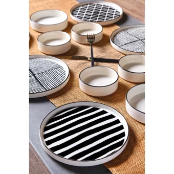 Kitchen Life Evil Eyes Desenli 12 Parça 6 Kişilik Seramik Kahvaltı Takımı Beyaz-Siyah