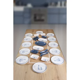 Keramika Blue Magic Yuvarlak Desenli 25 Parça 12 Kişilik Seramik Kahvaltı Takımı Beyaz-Mavi