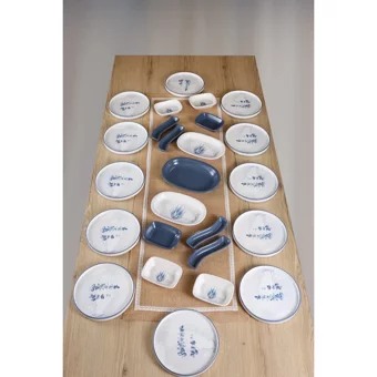 Keramika Blue Magic Yuvarlak Desenli 25 Parça 12 Kişilik Seramik Kahvaltı Takımı Beyaz-Mavi