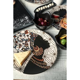 Keramika Afrikalı Kadınlar Yuvarlak Desenli 23 Parça 6 Kişilik Seramik Kahvaltı Takımı Çok Renkli