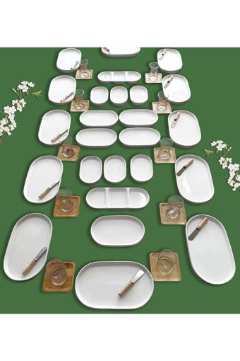 Evimsepette Ay Oval 25 Parça 12 Kişilik Seramik Kahvaltı Takımı Beyaz