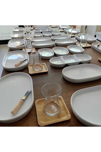 Bi Bu Evim Mkt121 Oval 62 Parça 12 Kişilik Seramik Kahvaltı Takımı Beyaz