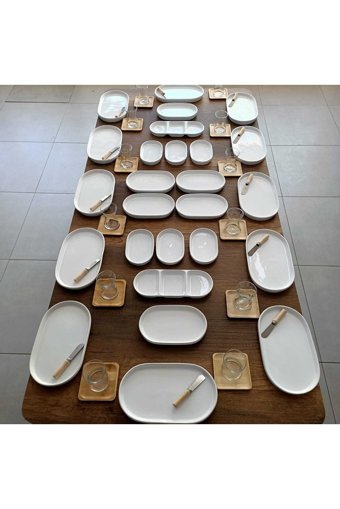 Bi Bu Evim Mkt121 Oval 62 Parça 12 Kişilik Seramik Kahvaltı Takımı Beyaz