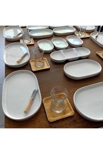 Bi Bu Evim Mkt121 Oval 62 Parça 12 Kişilik Seramik Kahvaltı Takımı Beyaz
