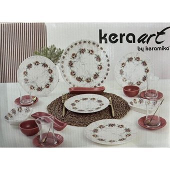 Keramika Ege Bulut Ivory Yuvarlak Desenli 19 Parça 4 Kişilik Seramik Kahvaltı Takımı Çok Renkli