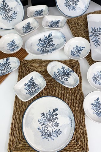 Keramika Blue Magic Yuvarlak Desenli 19 Parça 6 Kişilik Seramik Kahvaltı Takımı Beyaz