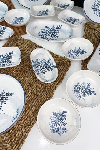 Keramika Blue Magic Yuvarlak Desenli 19 Parça 6 Kişilik Seramik Kahvaltı Takımı Beyaz