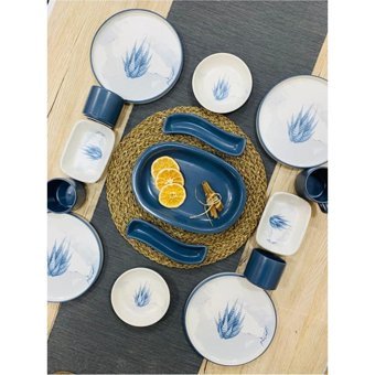 Pembiş Mutfağım Blue Magic Desenli 15 Parça 4 Kişilik Stoneware Kahvaltı Takımı Beyaz-Mavi