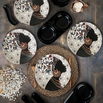 Keramika Etnik Oval-Yuvarlak Desenli 17 Parça 6 Kişilik Stoneware Kahvaltı Takımı Çok Renkli