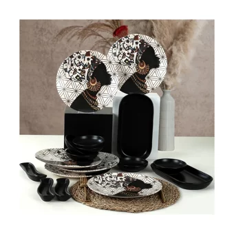 Keramika Etnik Oval-Yuvarlak Desenli 17 Parça 6 Kişilik Stoneware Kahvaltı Takımı Çok Renkli