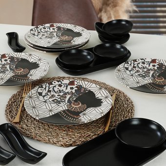Keramika Etnik Oval-Yuvarlak Desenli 17 Parça 6 Kişilik Stoneware Kahvaltı Takımı Çok Renkli