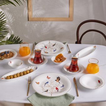 Karaca Grace Fine Pearl Oval-Yuvarlak Desenli 26 Parça 6 Kişilik Fine Pearl Kahvaltı Takımı Beyaz