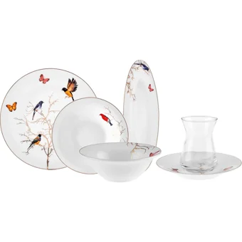 Karaca Grace Fine Pearl Oval-Yuvarlak Desenli 26 Parça 6 Kişilik Fine Pearl Kahvaltı Takımı Beyaz