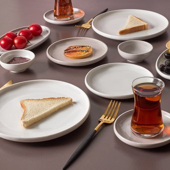 Karaca Cordelia Grey Oval-Yuvarlak 26 Parça 6 Kişilik Porselen Kahvaltı Takımı Gri
