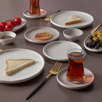 Karaca Cordelia Grey Oval-Yuvarlak 26 Parça 6 Kişilik Porselen Kahvaltı Takımı Gri
