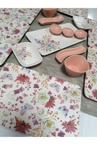 Demet Çeyiz Siera Dikdörtgen 16 Parça 6 Kişilik Seramik Kahvaltı Takımı Pembe