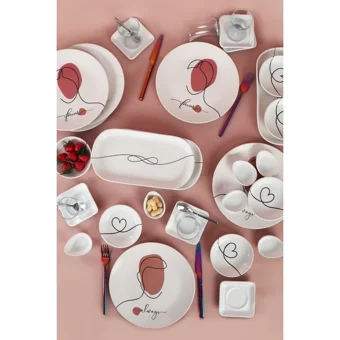 Keramika Forever & Always Yuvarlak Desenli 33 Parça 6 Kişilik Seramik Kahvaltı Takımı Beyaz