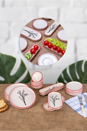 Çavdar Group Desenli Yuvarlak Desenli 10 Parça 4 Kişilik Seramik Kahvaltı Takımı Mor