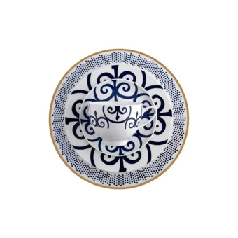 Royal Victoria Halikarnas Fxy16-16407 Desenli 41 Parça 6 Kişilik Porselen Kahvaltı Takımı Lacivert