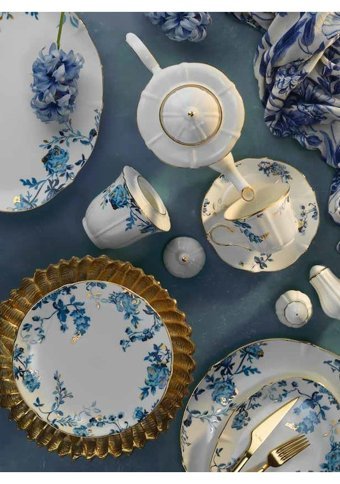 Aryıldız Evaliza Magnolia Verena Yuvarlak Desenli 36 Parça Porselen Kahvaltı Takımı Mavi
