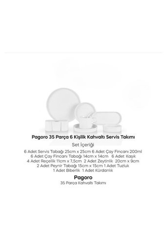 Pagoro Porselen 14339 35 Parça 6 Kişilik Porselen Kahvaltı Takımı Beyaz