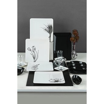 Keramika Florine 19484 Kare Desenli 20 Parça 4 Kişilik Seramik Kahvaltı Takımı Beyaz