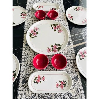 Venüs Home Decoratıon Kar Çiçeği Desenli 11 Parça 4 Kişilik Seramik Kahvaltı Takımı Pembe