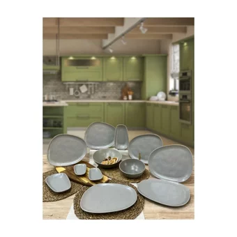 Keramika Tetra Oval 12 Parça 6 Kişilik Seramik Kahvaltı Takımı Gri