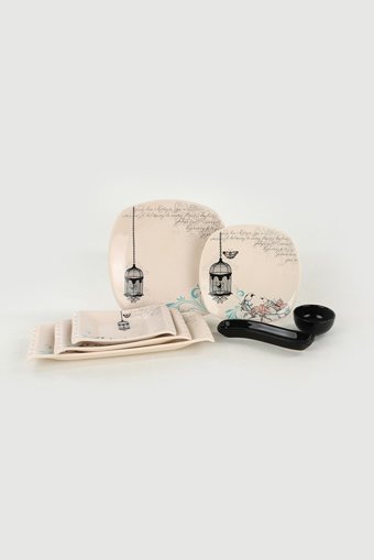 Keramika Retro Desenli 24 Parça 6 Kişilik Stoneware Kahvaltı Takımı Beyaz